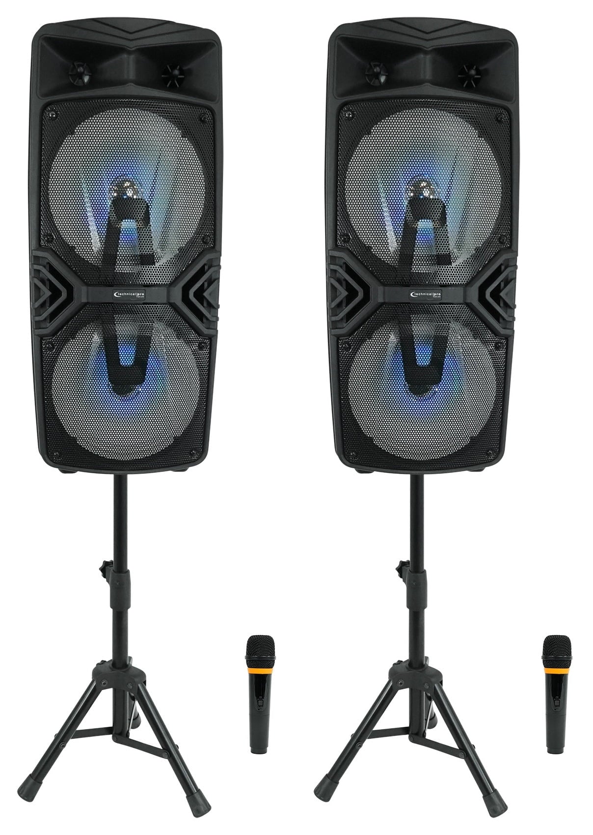 2)  Dual 8" Wireless Rechargeable Backyard DJ Party Speakers + Mics