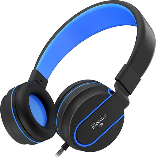 I36 Kids Headphones Children Girls Boys Teens Foldable Adjustable on Ear Headphones 3.5Mm Jack Compatible Cellphones Computer Kindle MP3/4 School Tablet Black/Blue